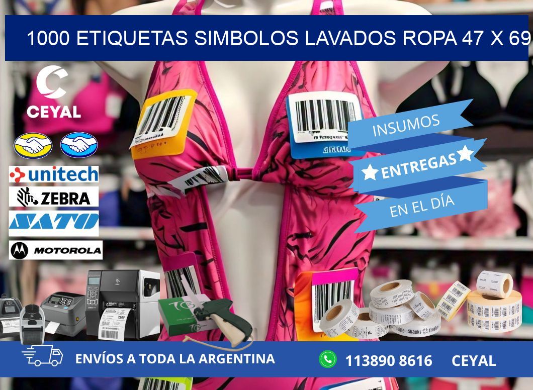 1000 ETIQUETAS SIMBOLOS LAVADOS ROPA 47 x 69