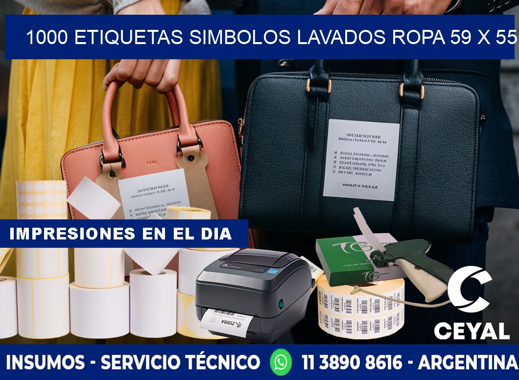 1000 ETIQUETAS SIMBOLOS LAVADOS ROPA 59 x 55