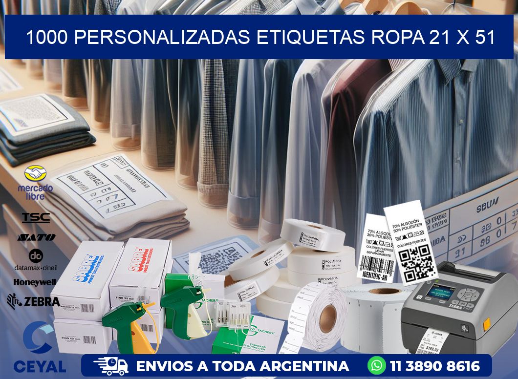 1000 PERSONALIZADAS ETIQUETAS ROPA 21 x 51