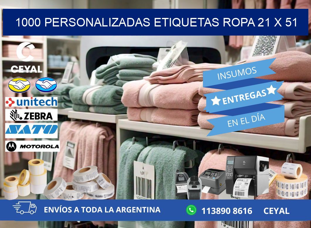 1000 PERSONALIZADAS ETIQUETAS ROPA 21 x 51