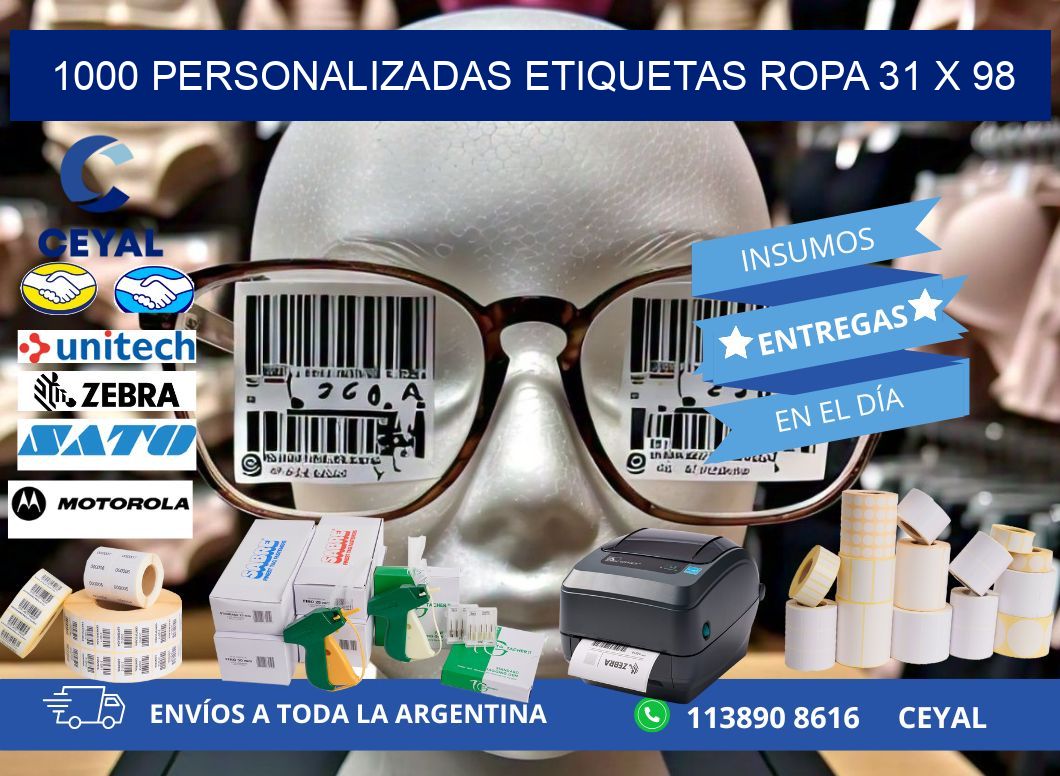 1000 PERSONALIZADAS ETIQUETAS ROPA 31 x 98