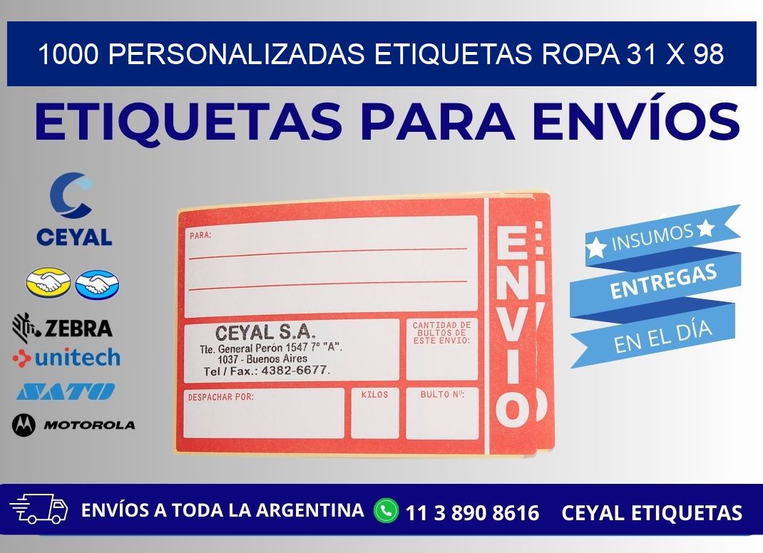 1000 PERSONALIZADAS ETIQUETAS ROPA 31 x 98