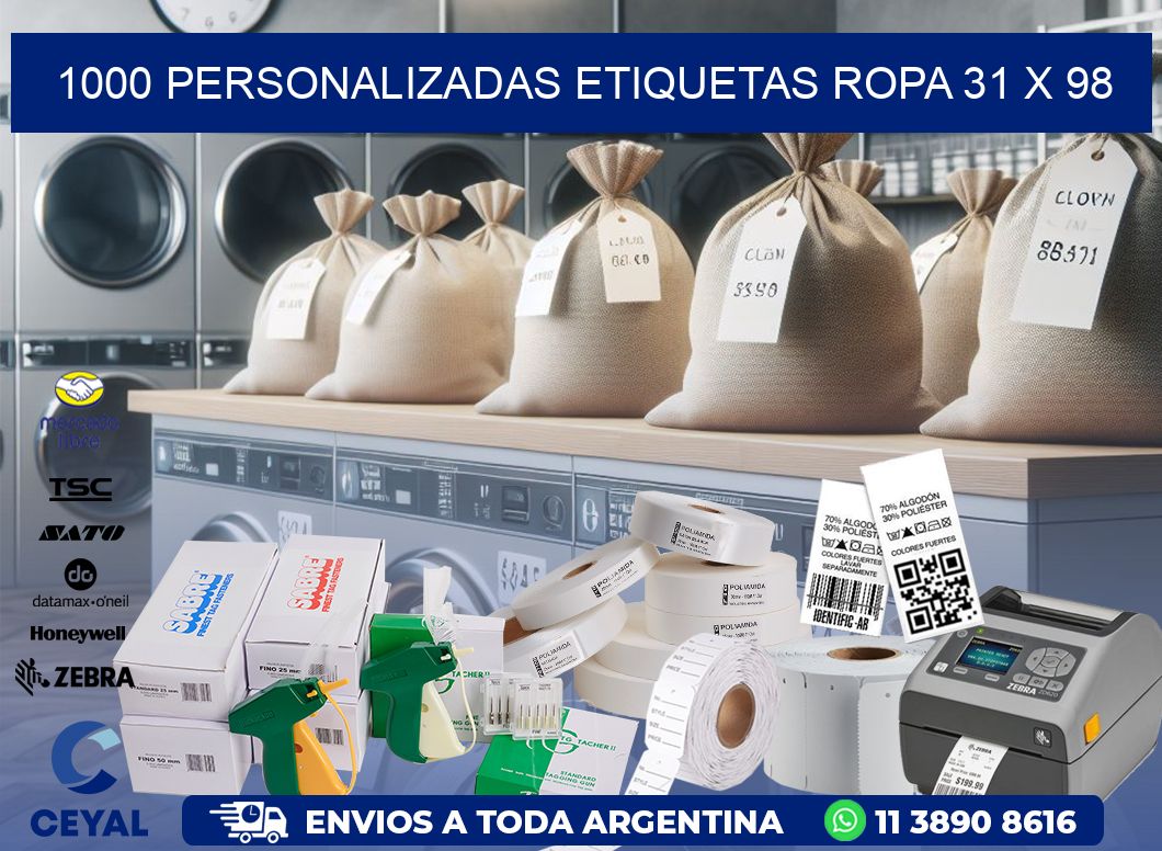 1000 PERSONALIZADAS ETIQUETAS ROPA 31 x 98