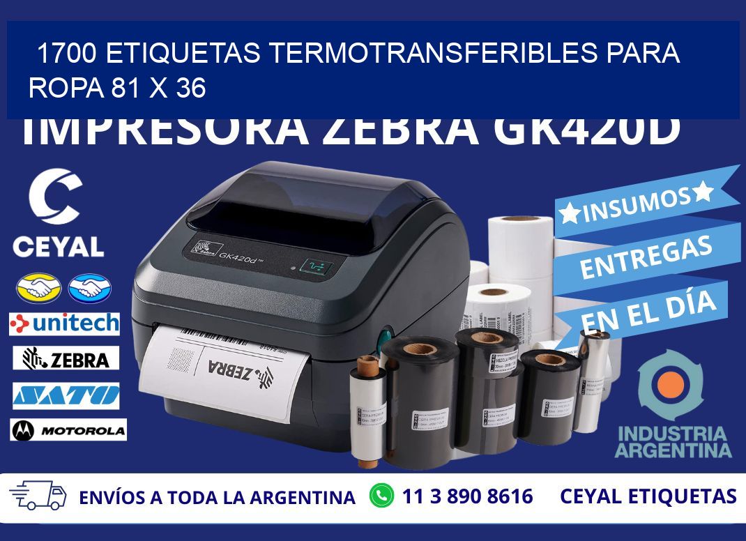 1700 ETIQUETAS TERMOTRANSFERIBLES PARA ROPA 81 x 36