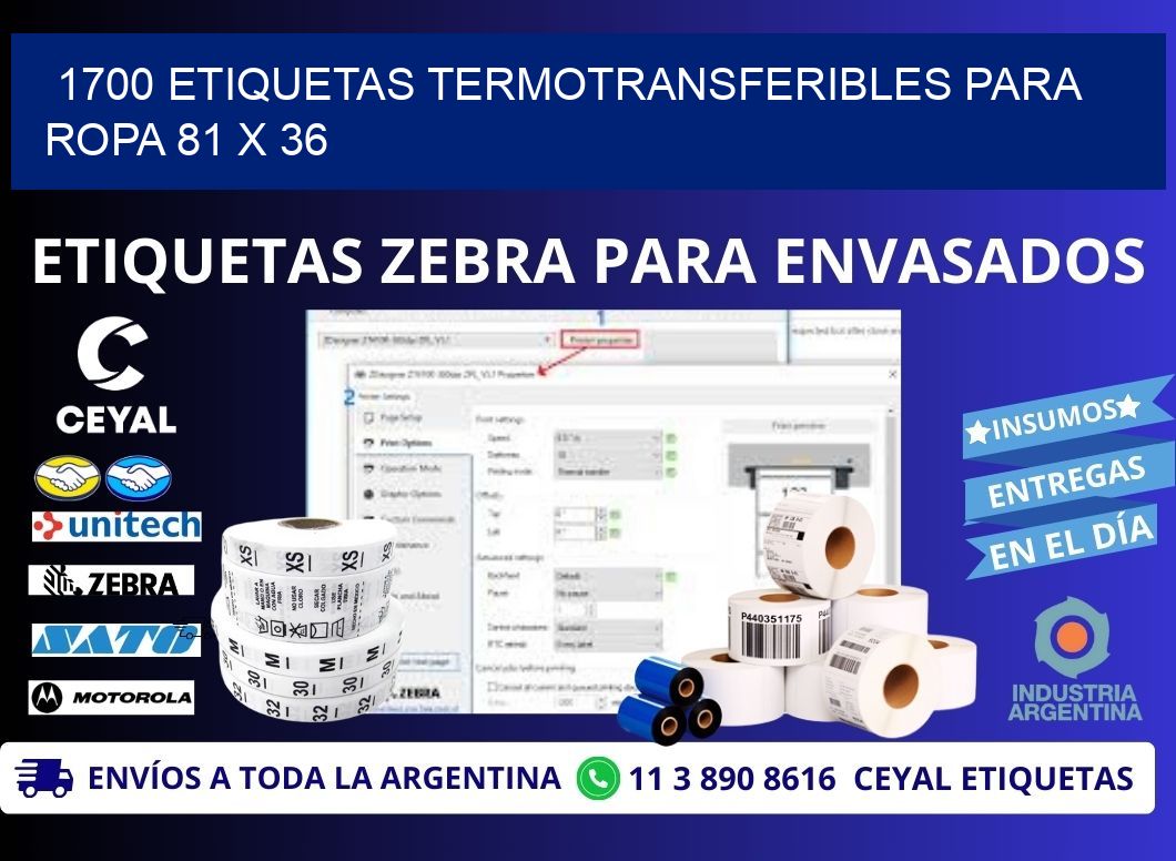 1700 ETIQUETAS TERMOTRANSFERIBLES PARA ROPA 81 x 36