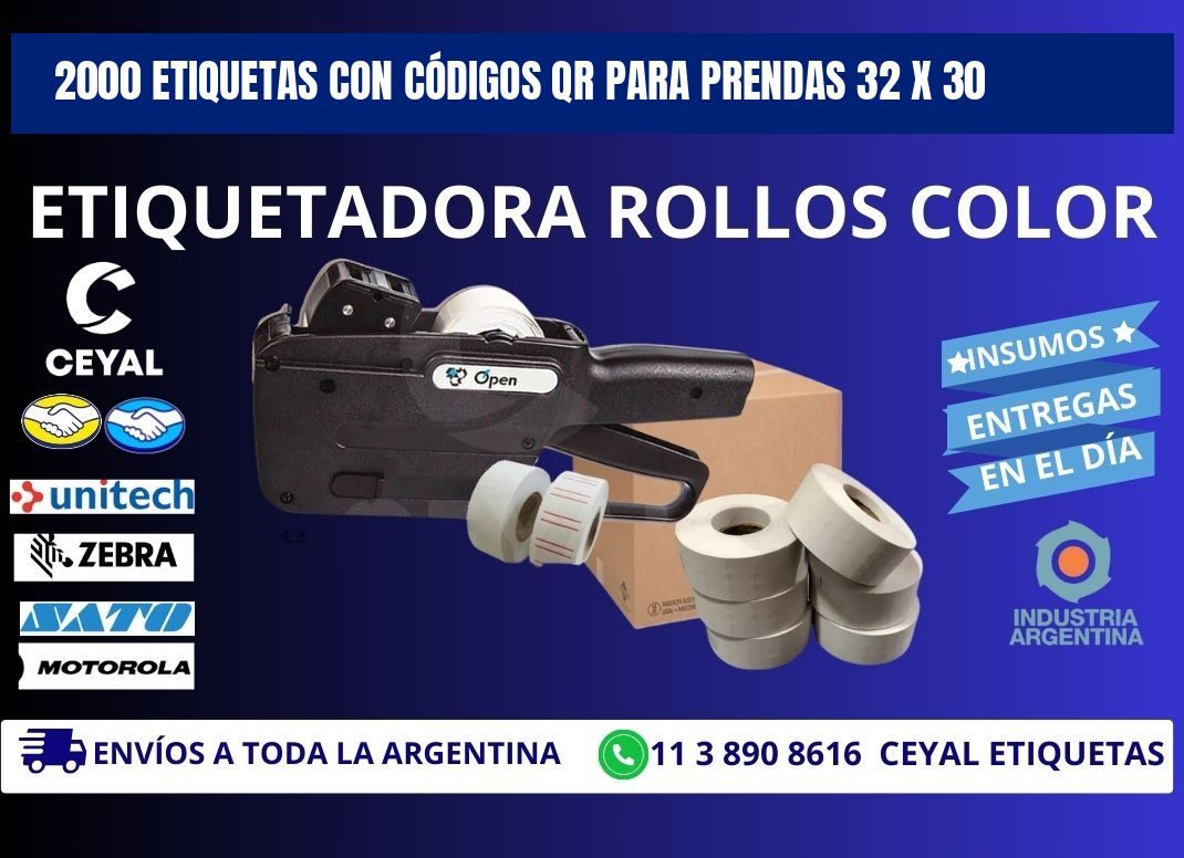 2000 ETIQUETAS CON CÓDIGOS QR PARA PRENDAS 32 x 30