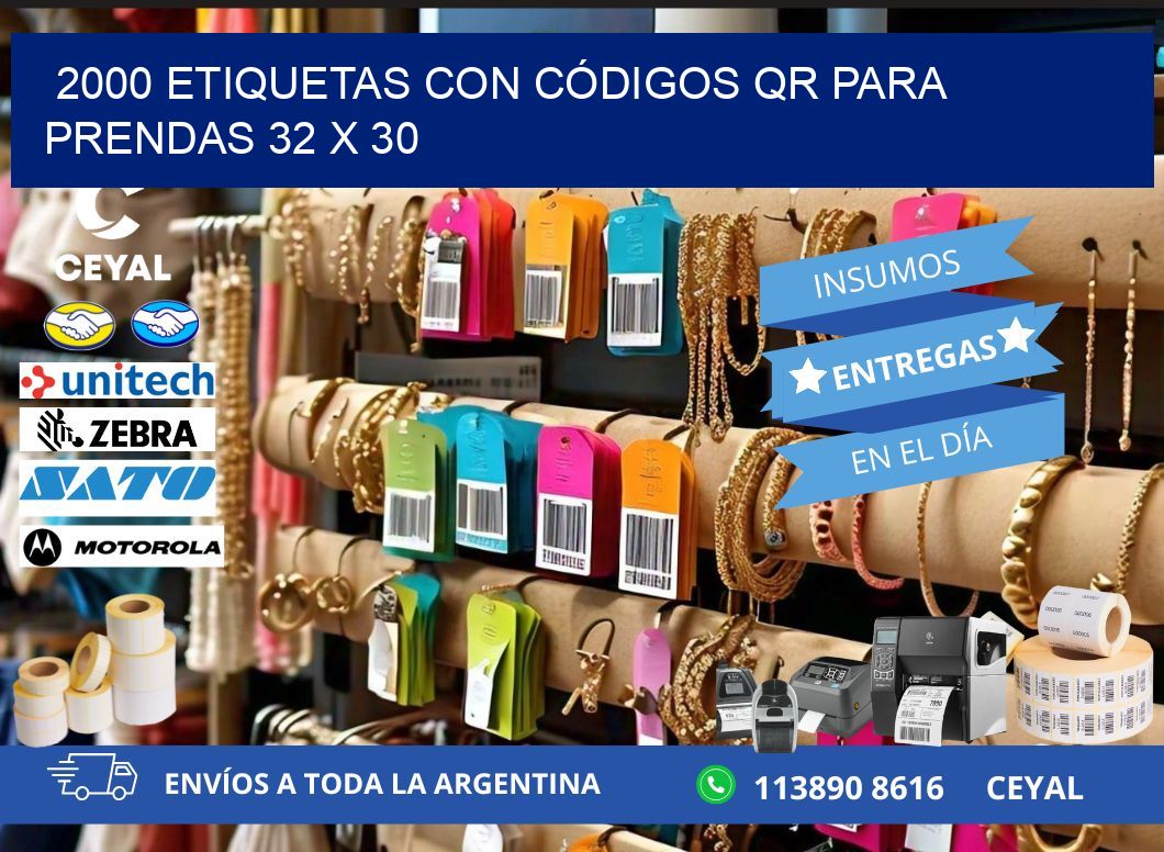 2000 ETIQUETAS CON CÓDIGOS QR PARA PRENDAS 32 x 30