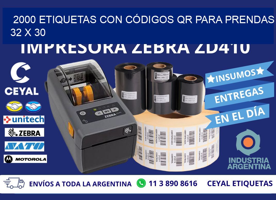 2000 ETIQUETAS CON CÓDIGOS QR PARA PRENDAS 32 x 30