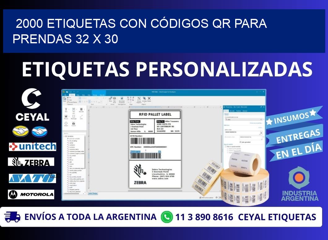 2000 ETIQUETAS CON CÓDIGOS QR PARA PRENDAS 32 x 30