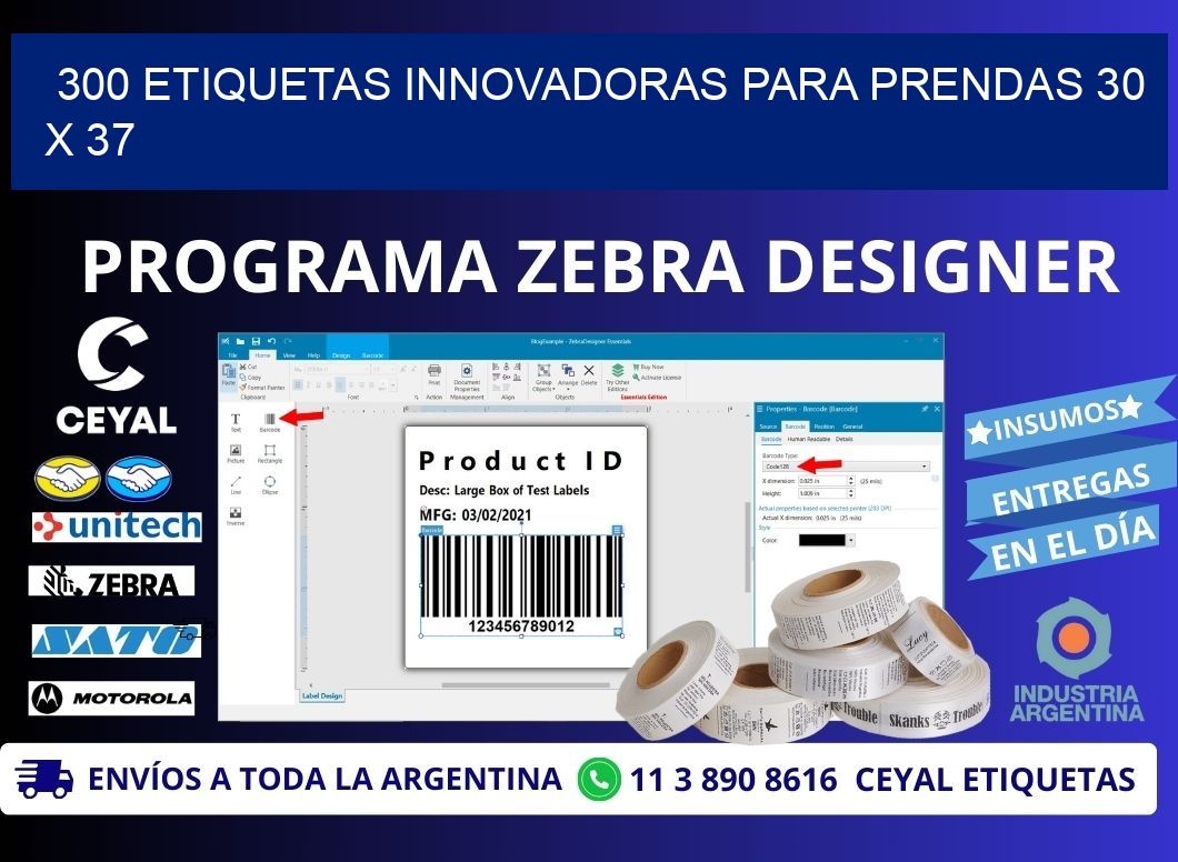 300 ETIQUETAS INNOVADORAS PARA PRENDAS 30 x 37