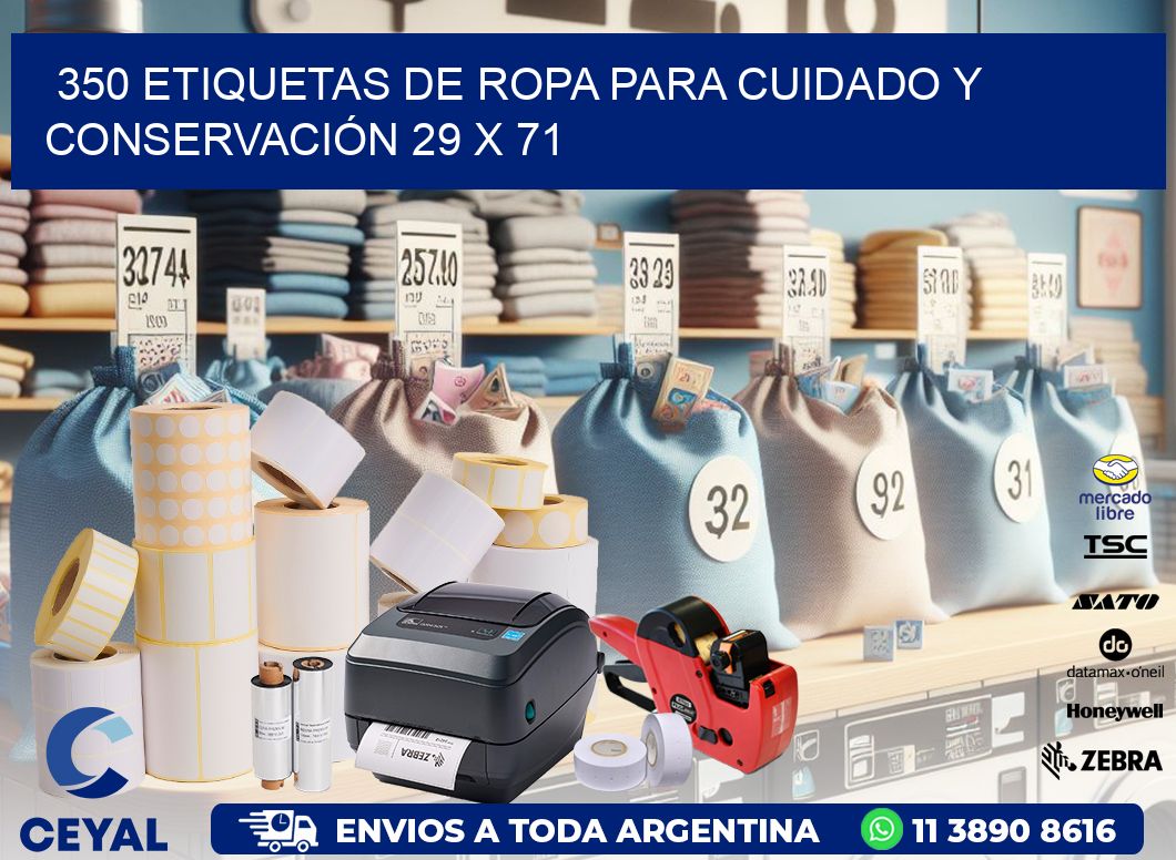 350 ETIQUETAS DE ROPA PARA CUIDADO Y CONSERVACIÓN 29 x 71