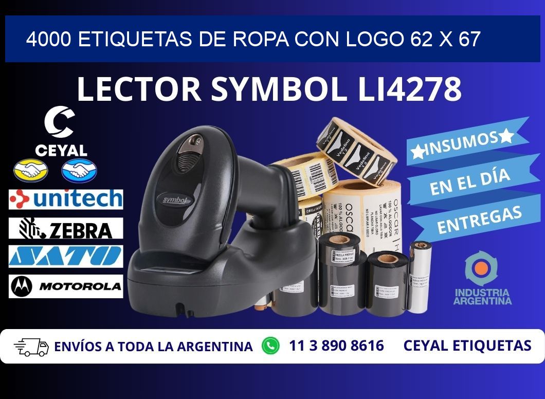 4000 ETIQUETAS DE ROPA CON LOGO 62 x 67