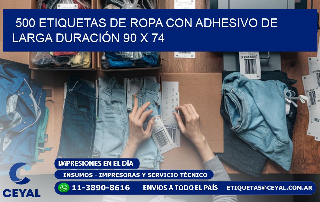 500 ETIQUETAS DE ROPA CON ADHESIVO DE LARGA DURACIÓN 90 x 74