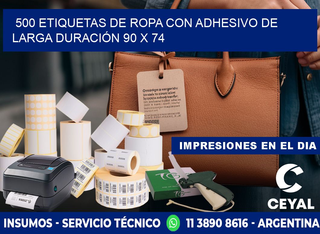 500 ETIQUETAS DE ROPA CON ADHESIVO DE LARGA DURACIÓN 90 x 74