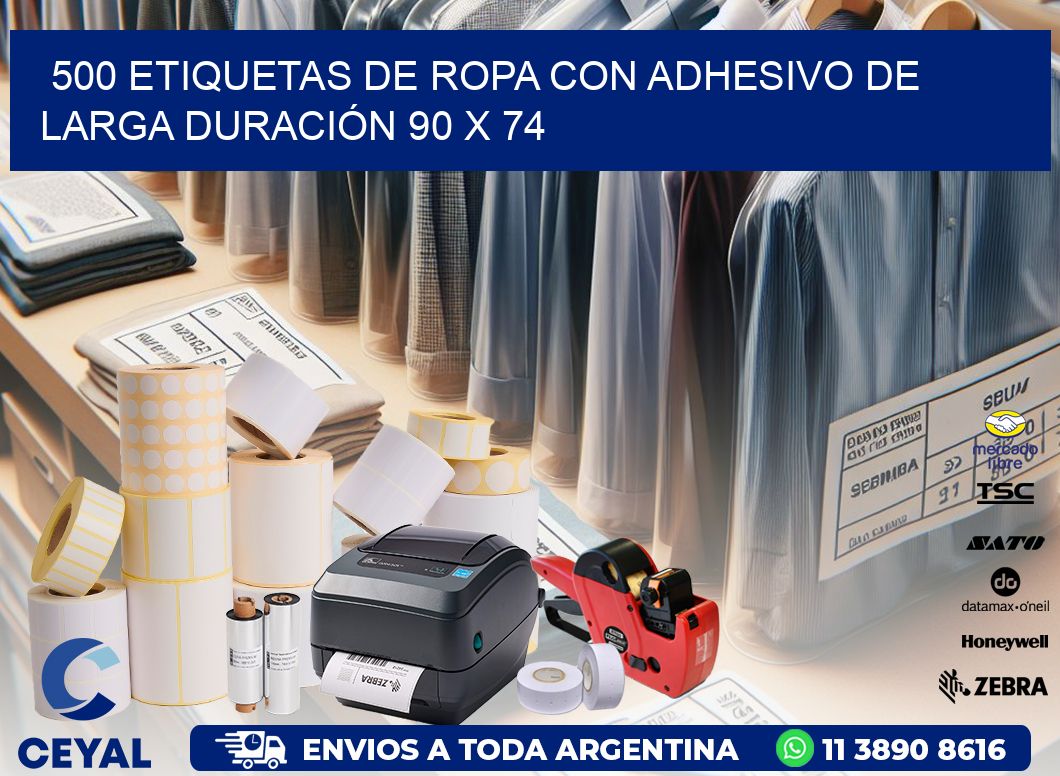 500 ETIQUETAS DE ROPA CON ADHESIVO DE LARGA DURACIÓN 90 x 74