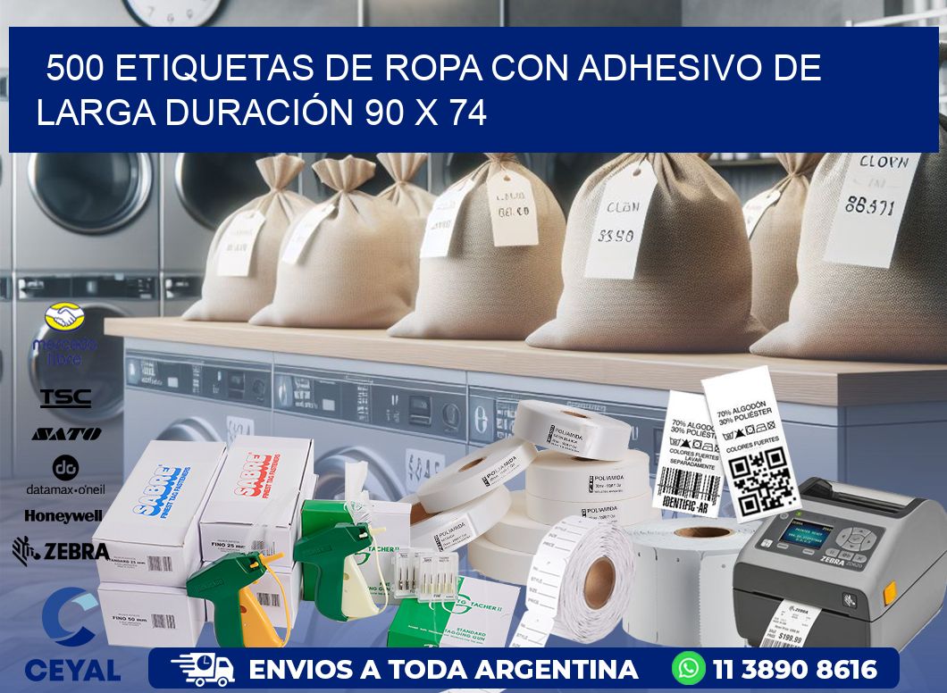 500 ETIQUETAS DE ROPA CON ADHESIVO DE LARGA DURACIÓN 90 x 74