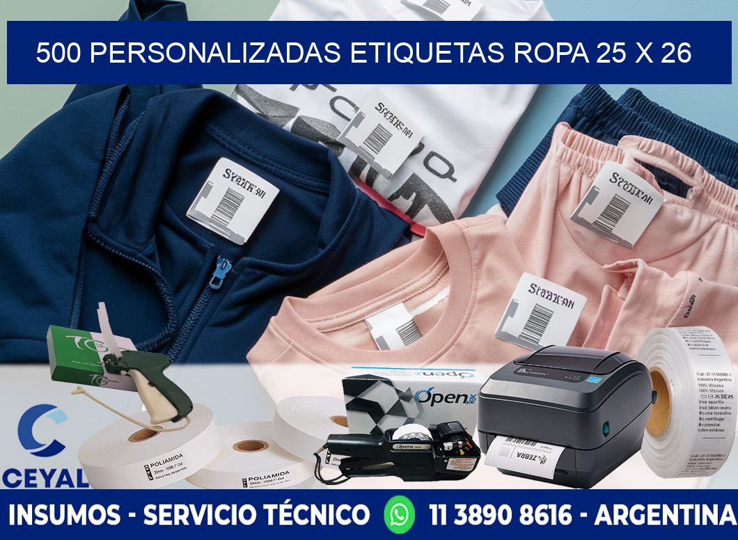 500 PERSONALIZADAS ETIQUETAS ROPA 25 x 26