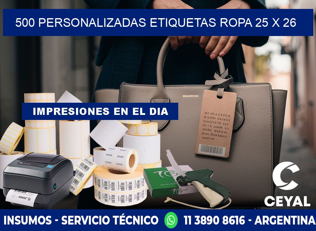 500 PERSONALIZADAS ETIQUETAS ROPA 25 x 26