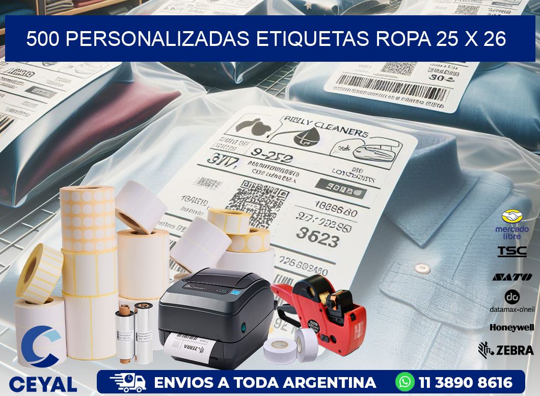 500 PERSONALIZADAS ETIQUETAS ROPA 25 x 26