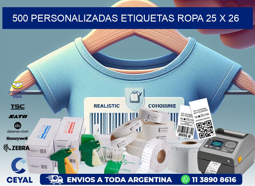 500 PERSONALIZADAS ETIQUETAS ROPA 25 x 26