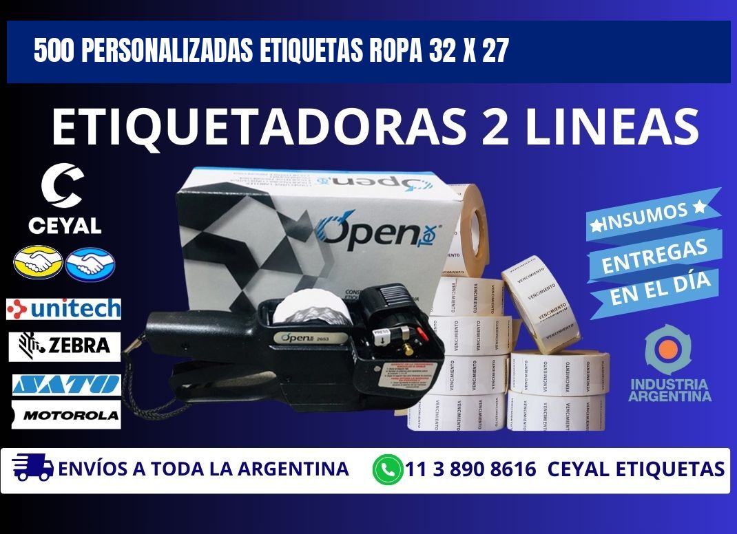 500 PERSONALIZADAS ETIQUETAS ROPA 32 x 27