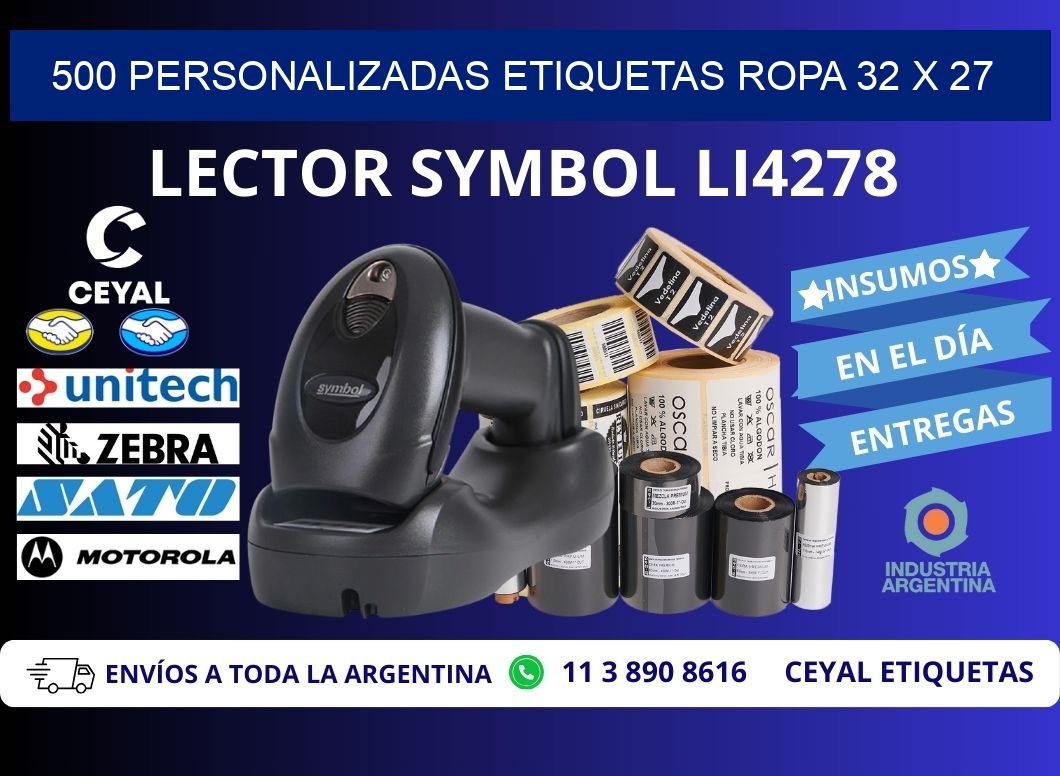 500 PERSONALIZADAS ETIQUETAS ROPA 32 x 27