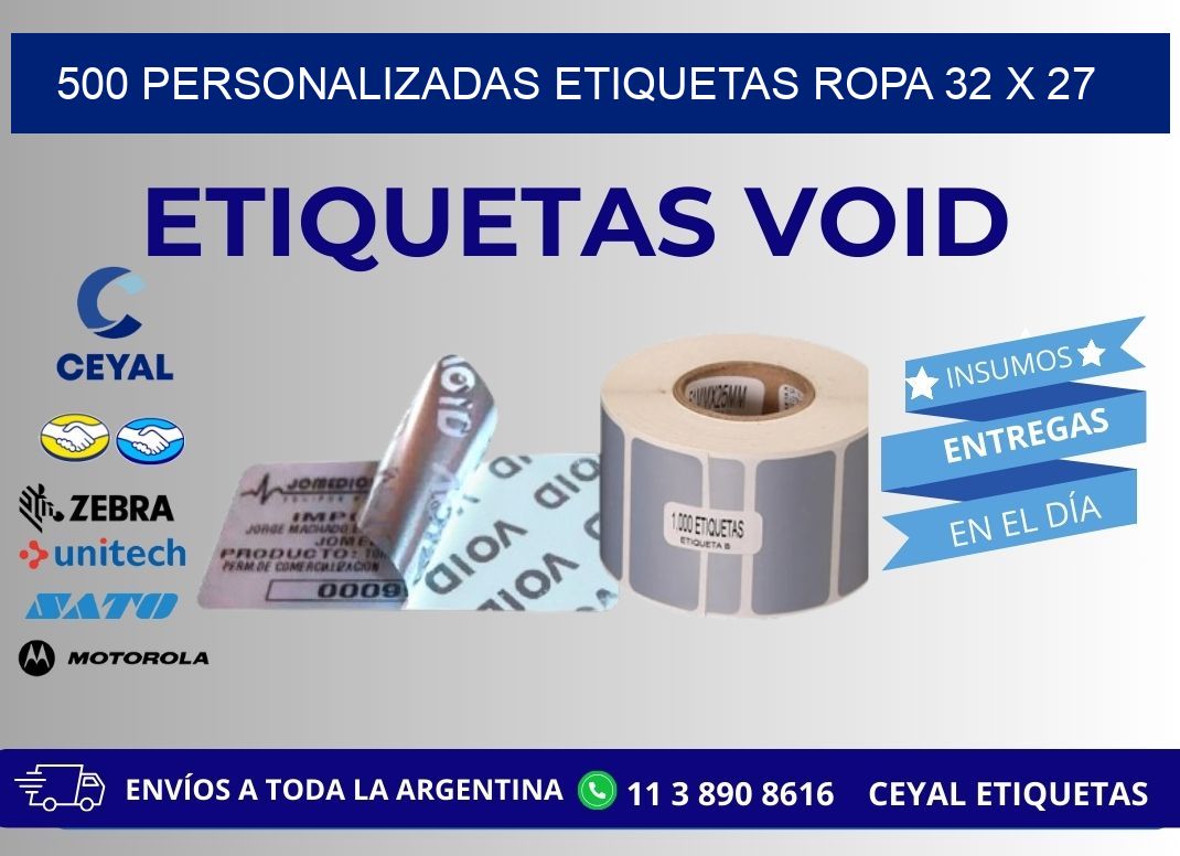 500 PERSONALIZADAS ETIQUETAS ROPA 32 x 27