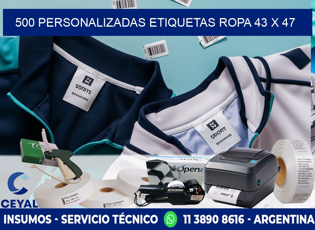 500 PERSONALIZADAS ETIQUETAS ROPA 43 x 47