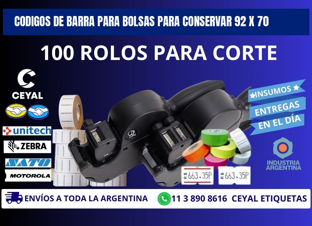 CODIGOS DE BARRA PARA BOLSAS PARA CONSERVAR 92 x 70