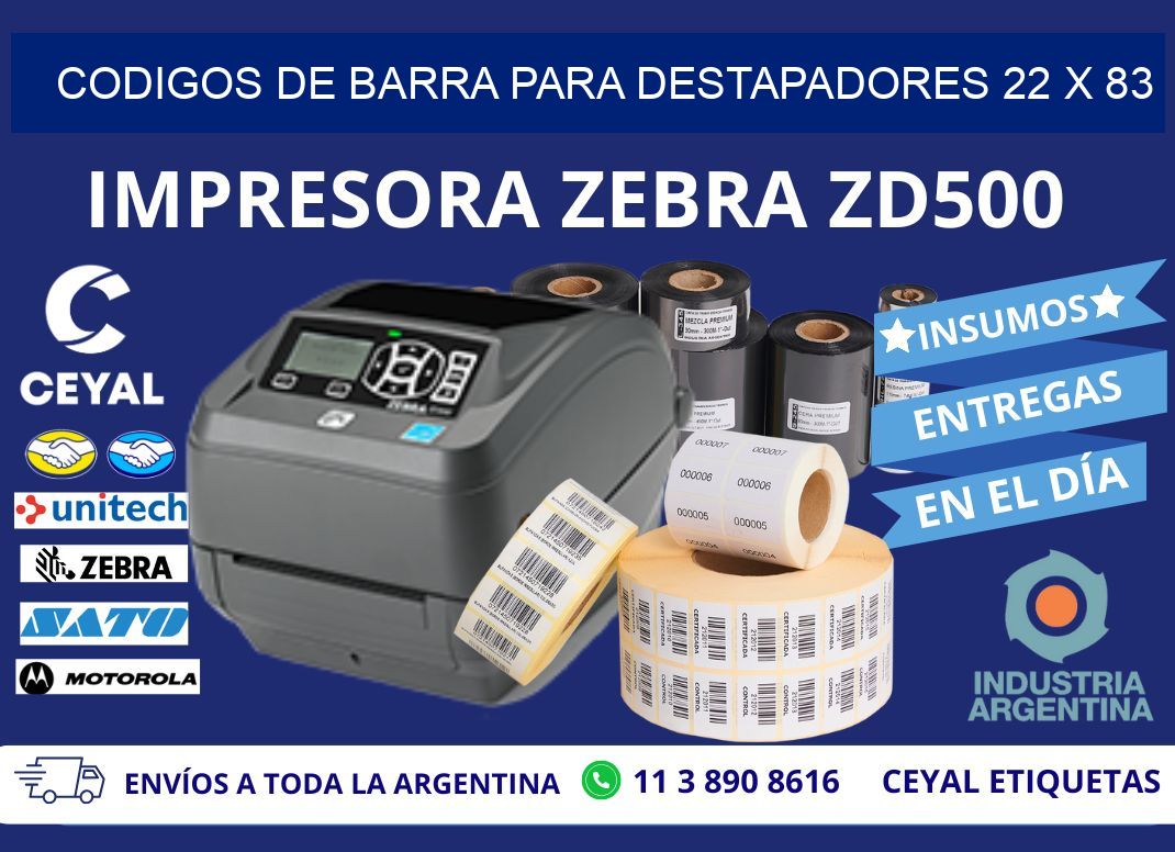 CODIGOS DE BARRA PARA DESTAPADORES 22 x 83