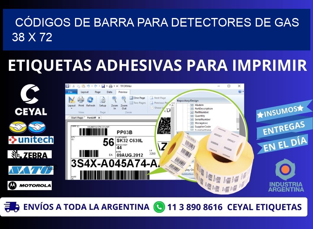 CÓDIGOS DE BARRA PARA DETECTORES DE GAS 38 x 72