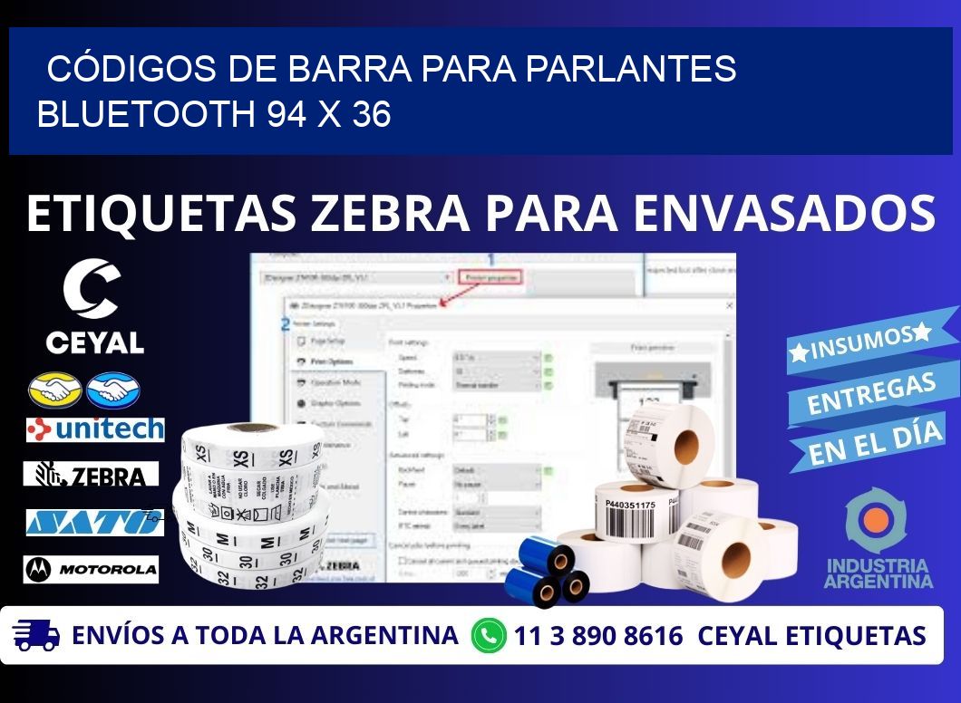 CÓDIGOS DE BARRA PARA PARLANTES BLUETOOTH 94 x 36