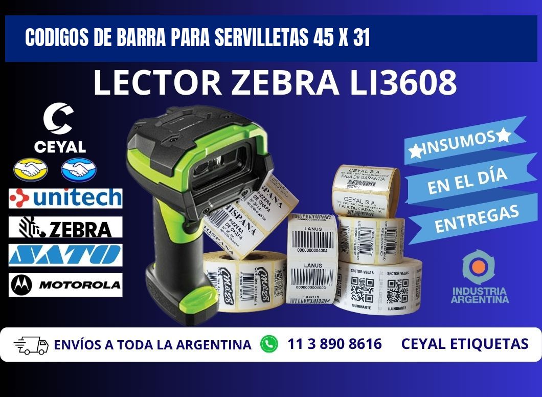 CODIGOS DE BARRA PARA SERVILLETAS 45 x 31