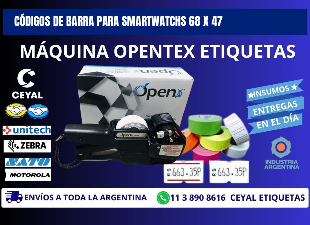 CÓDIGOS DE BARRA PARA SMARTWATCHS 68 x 47