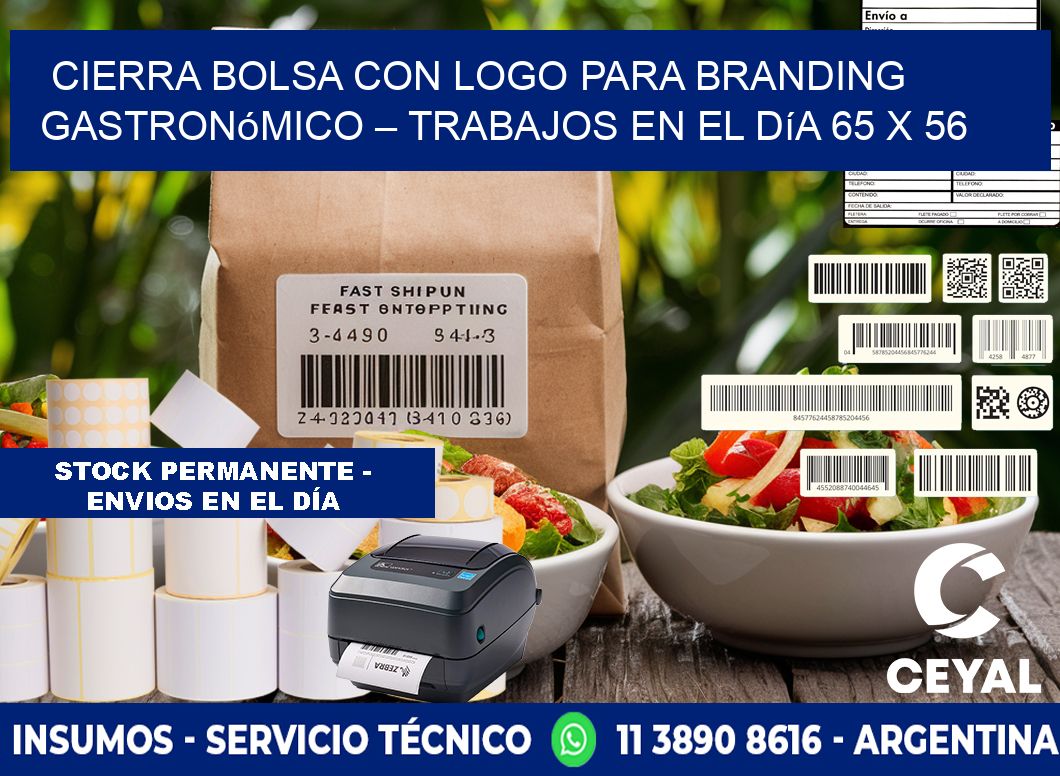 Cierra bolsa con logo para branding gastronómico – Trabajos en el día 65 x 56