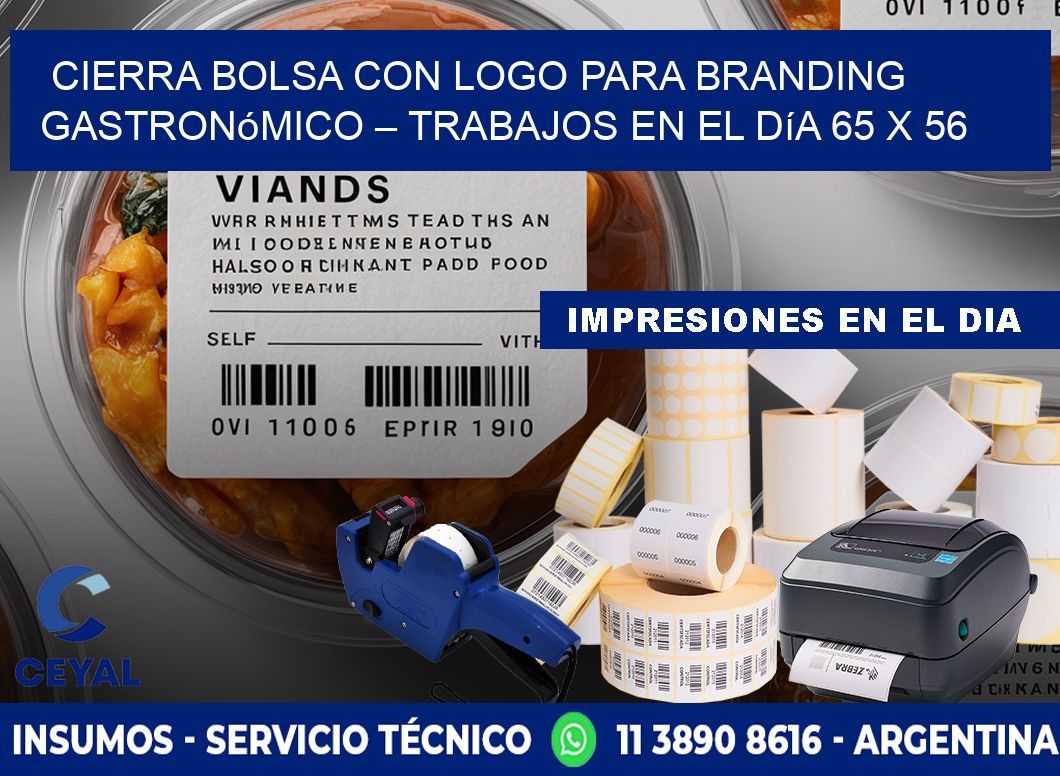 Cierra bolsa con logo para branding gastronómico – Trabajos en el día 65 x 56