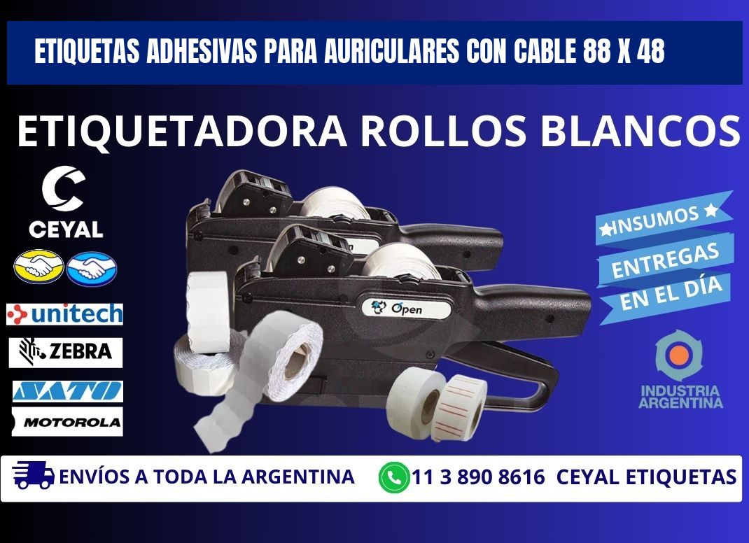 ETIQUETAS ADHESIVAS PARA AURICULARES CON CABLE 88 x 48