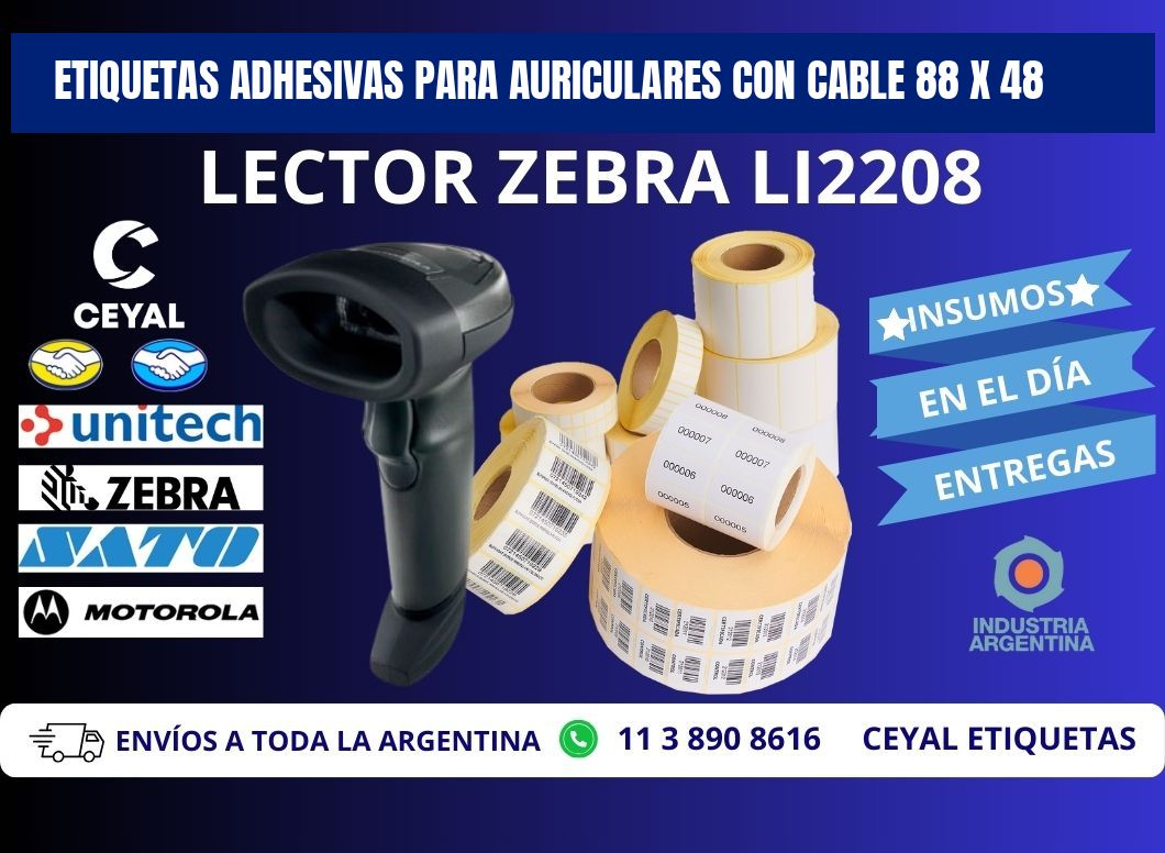 ETIQUETAS ADHESIVAS PARA AURICULARES CON CABLE 88 x 48