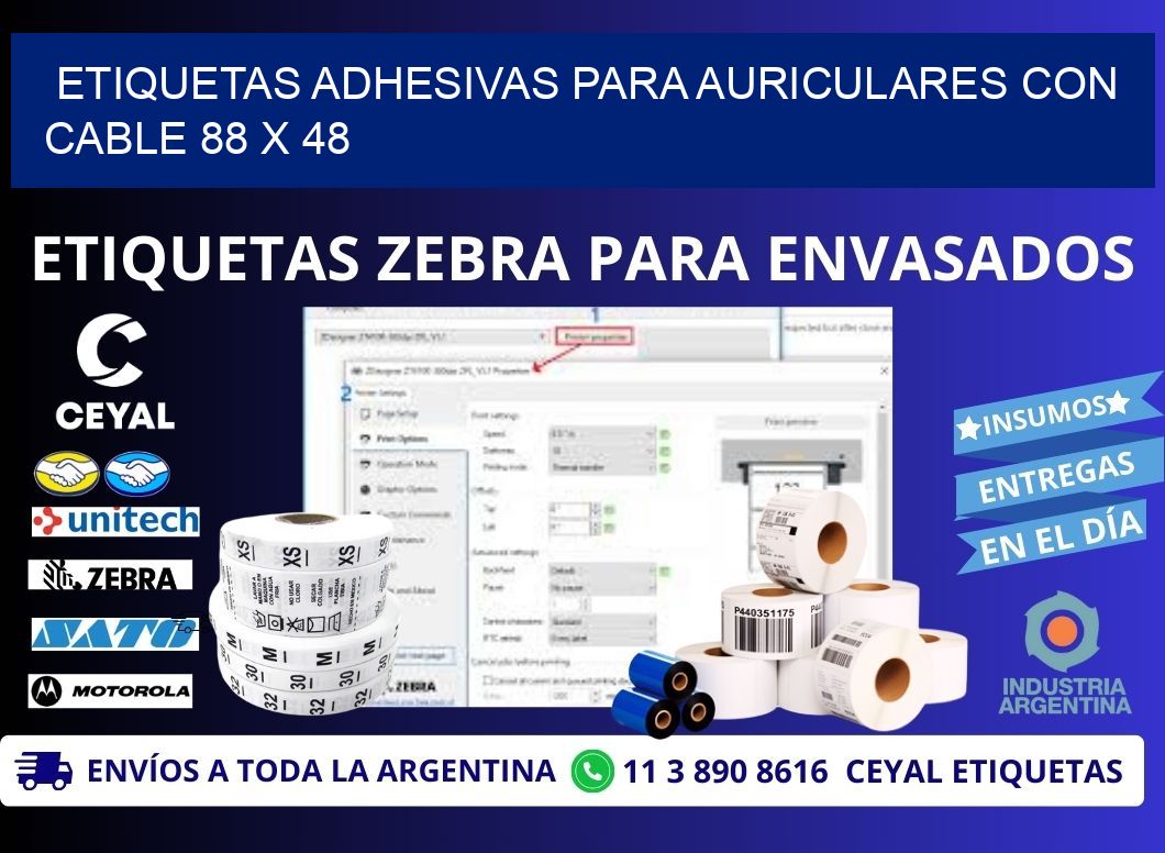 ETIQUETAS ADHESIVAS PARA AURICULARES CON CABLE 88 x 48