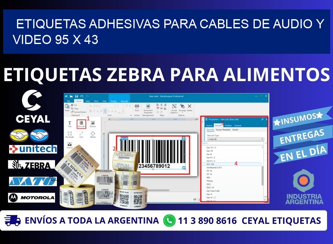 ETIQUETAS ADHESIVAS PARA CABLES DE AUDIO Y VIDEO 95 x 43