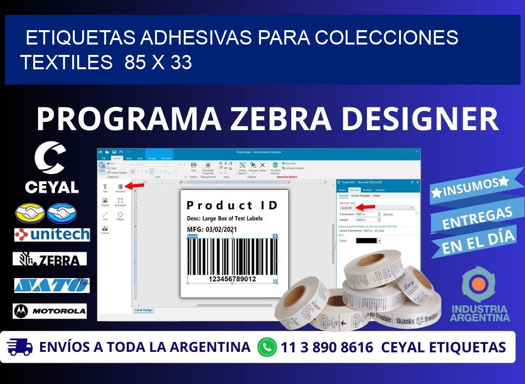 ETIQUETAS ADHESIVAS PARA COLECCIONES TEXTILES  85 x 33