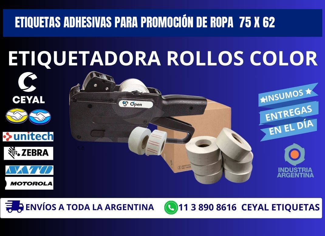 ETIQUETAS ADHESIVAS PARA PROMOCIÓN DE ROPA  75 x 62