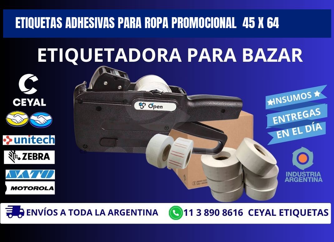 ETIQUETAS ADHESIVAS PARA ROPA PROMOCIONAL  45 x 64