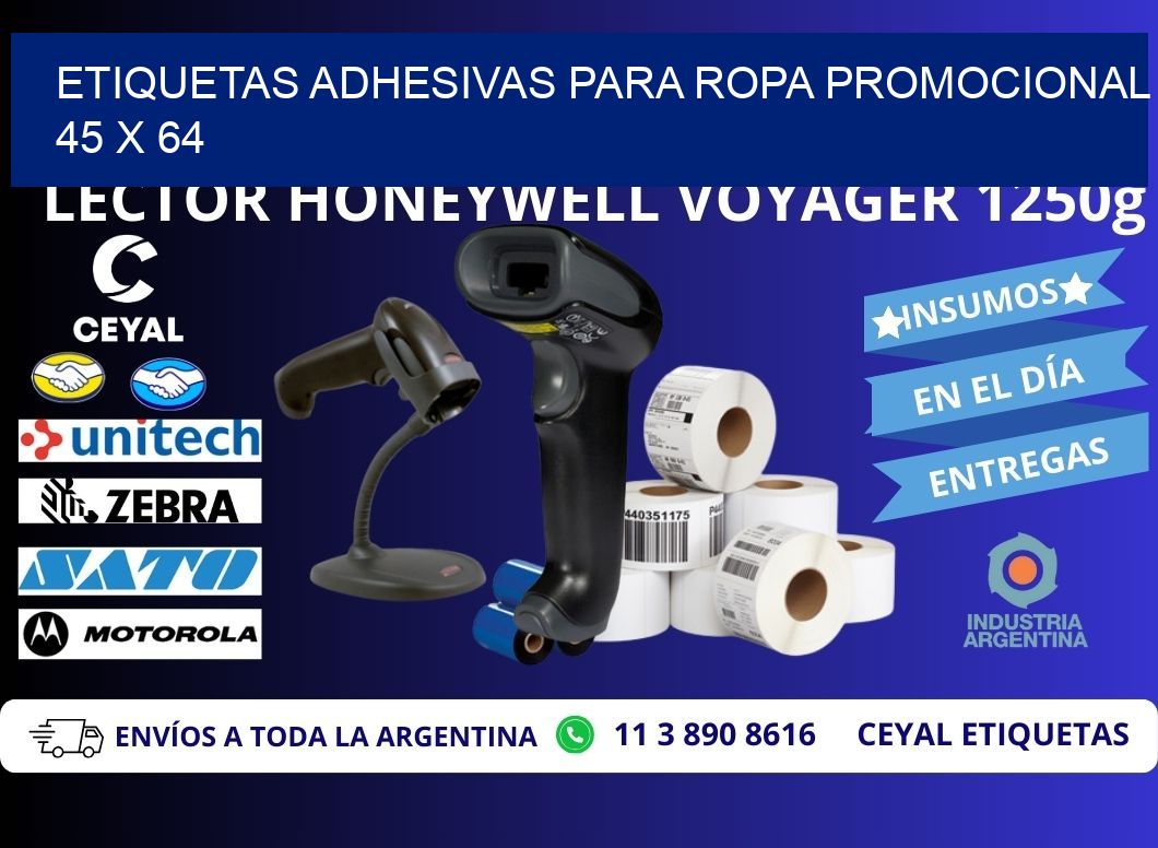 ETIQUETAS ADHESIVAS PARA ROPA PROMOCIONAL  45 x 64