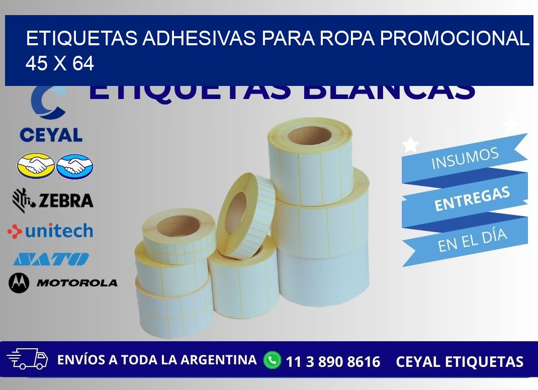 ETIQUETAS ADHESIVAS PARA ROPA PROMOCIONAL  45 x 64