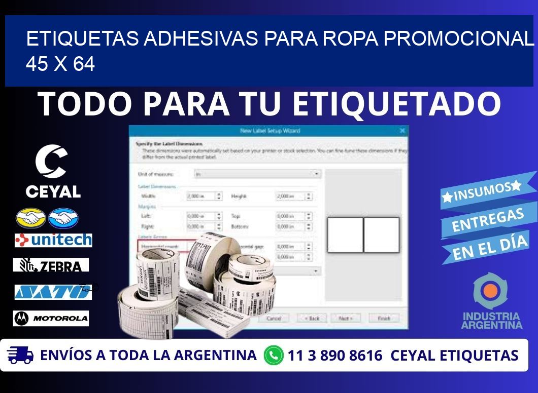 ETIQUETAS ADHESIVAS PARA ROPA PROMOCIONAL  45 x 64