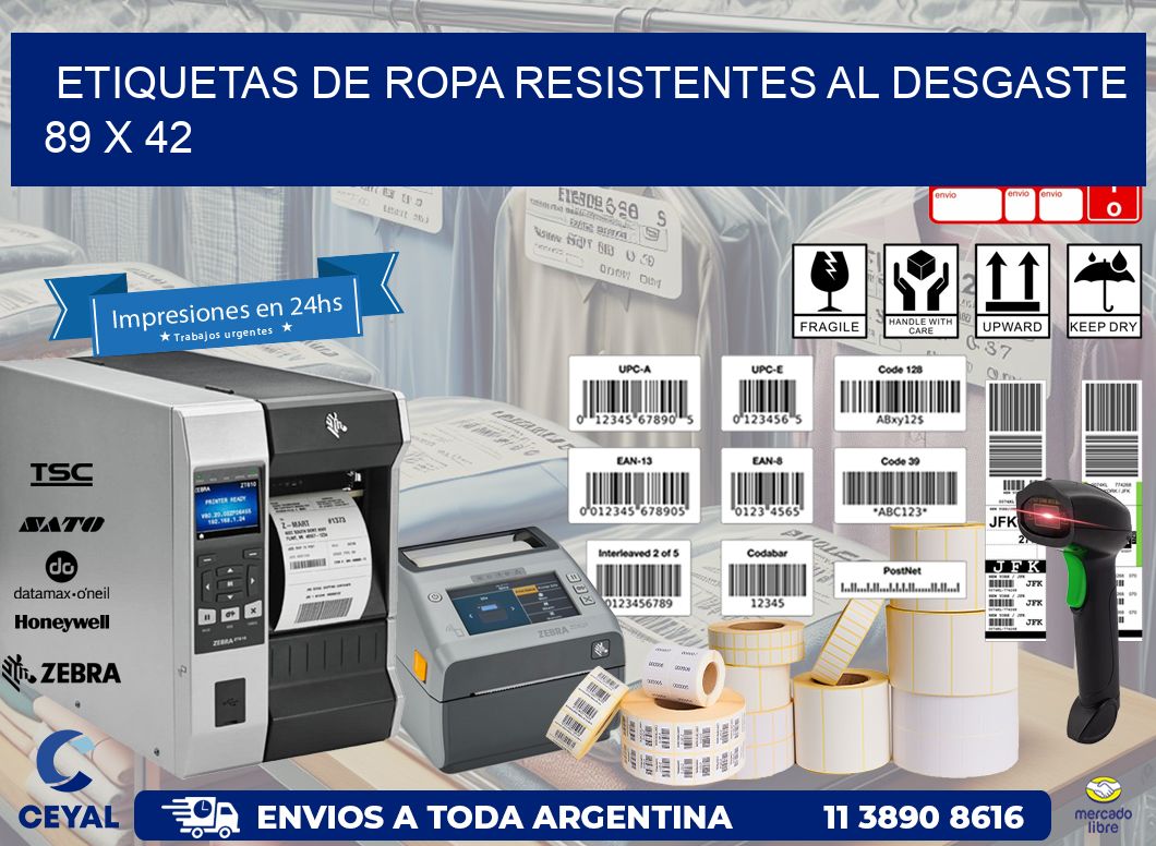 ETIQUETAS DE ROPA RESISTENTES AL DESGASTE 89 x 42