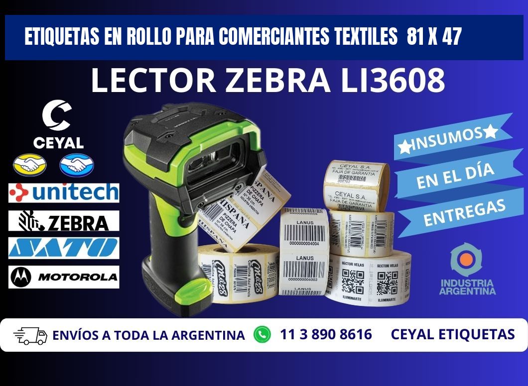 ETIQUETAS EN ROLLO PARA COMERCIANTES TEXTILES  81 x 47