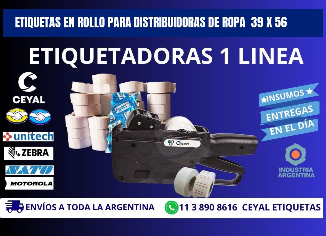 ETIQUETAS EN ROLLO PARA DISTRIBUIDORAS DE ROPA  39 x 56