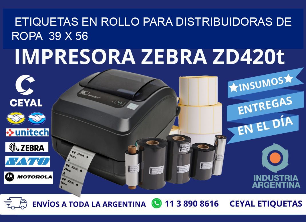 ETIQUETAS EN ROLLO PARA DISTRIBUIDORAS DE ROPA  39 x 56